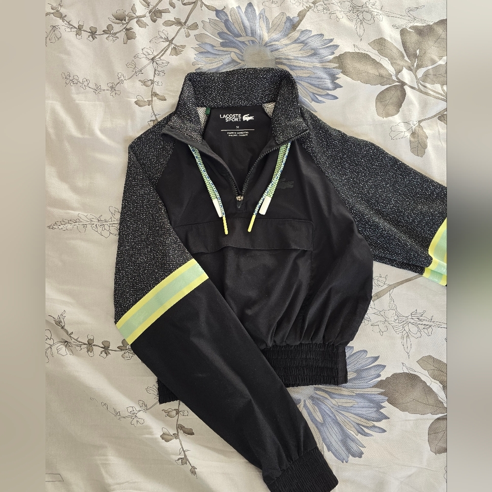 Lacoste Black Pullover Sweater with Neon Yellow & Mint Accents